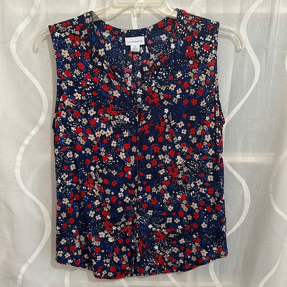 Liz Claiborne Tops - Liz Claiborne Sleeveless, Navy Floral, Button Down Blouse, XLP